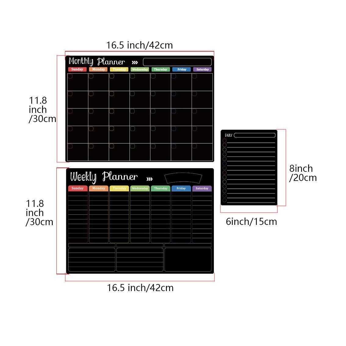 Hivillexun Black Dry Erase Boards Set - 3 Magnetic Boards for Refrigerator, Monthly, Weekly Organizer & Daily Notepad, Wall & Fridge Family Boards outdoorfun