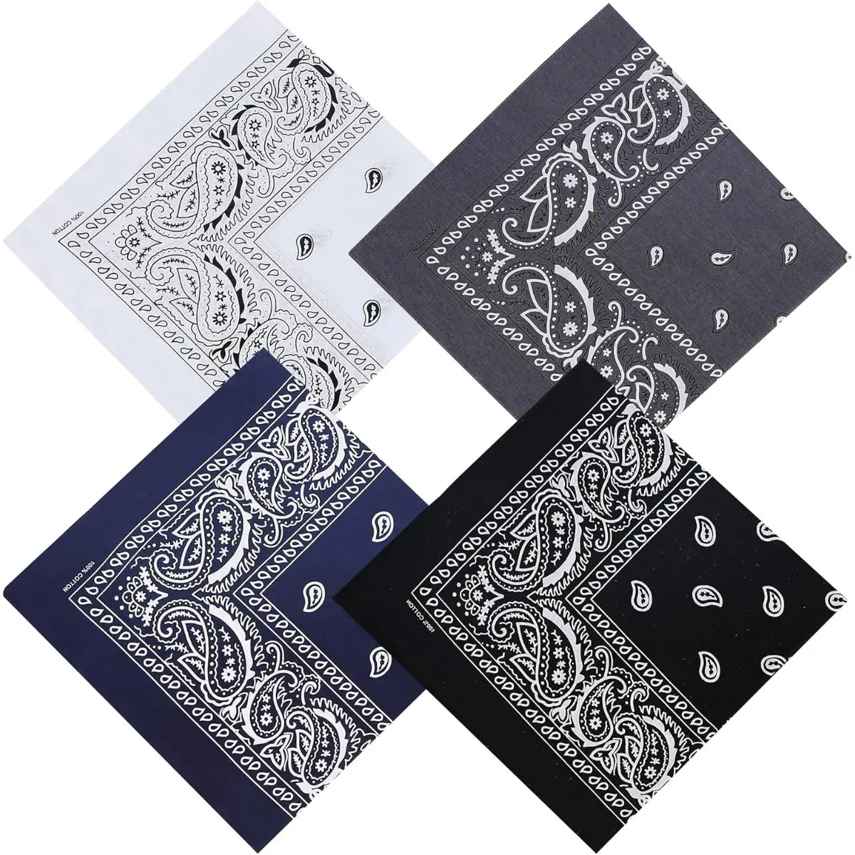 4pcs Polyester Ethnic Style Bandanas - 21.25in Square Neck Gaiter Hairwraps Bandana Head Wrap, Soft Fabric Paisley Print Scarf, Denim Ties, Vintage Inspired Party Accessory, Includes How to Tie a Head Scarf Guide, Party-Ready Ethnic Accent