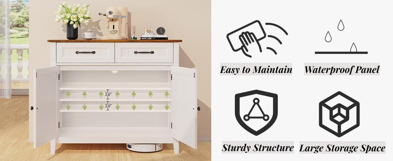 Gizoon Kitchen Sideboard Buffet Cabinet, 32'' H Large Kitchen Storage Island and Adjustable Shelf, Modern Coffee Bar Console Cabinet for Dining Room, Bathroom, Entryway, Retro