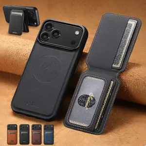 [Free!!ship] Detachable Magnetic 2 In 1 Card Holder Case for iPhone17 Pro Max 16 Plus 15 14 13 Vintage Leather Kickstand Shockproof Phone Cover