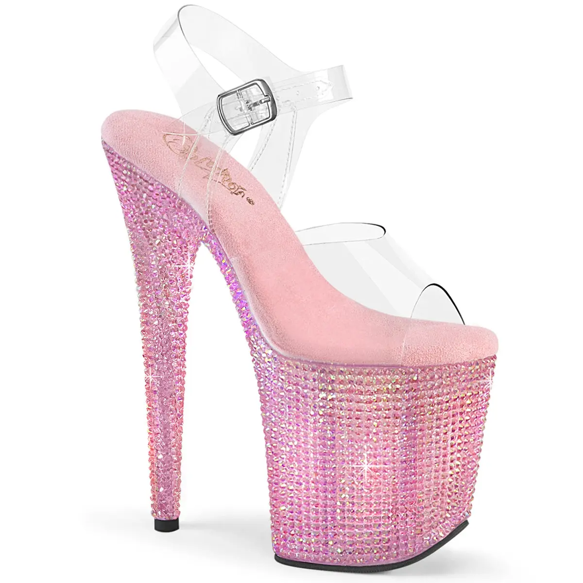 Women's Stylish Fashion Rhinestone High Heels - Ankle Strap Bejeweled Platform Heeled Sandals, 8-Inch Classy Footwear