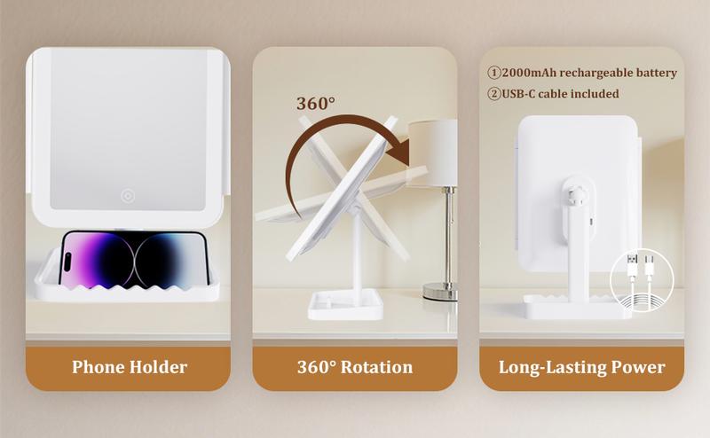 Valentine’s Day Gift for Her | KEIMI Portable LED Light Makeup Mirror, Adjustable Touch Lighting, 2X/3X/5X Magnification Foldable Vanity Mirror