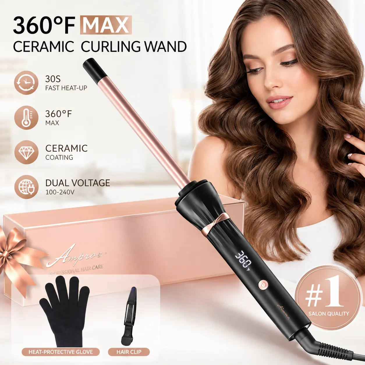 3/8 Inch Small Wand Curling Iron for Curly Hair, 9mm Mini Curler with LCD Display, 9 Temps, Fast Heat Up, Anti-Scald Design, Suitable for Short/Long Locks, Ideal Women's Gift