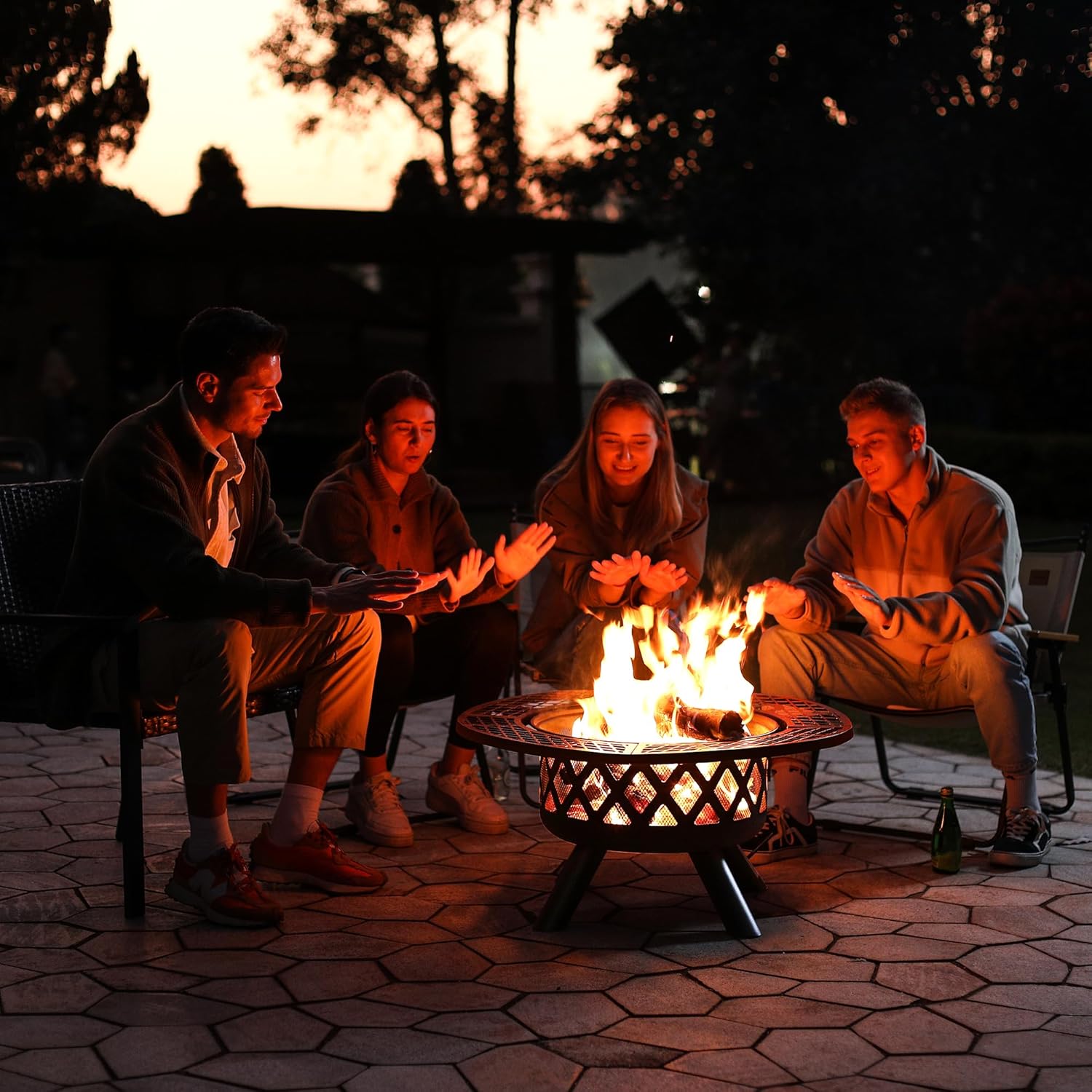 BALI OUTDOORS 2-in-1 Wood Fire Pit with Grill 360° Rotated for Backyard Camping Tailgating Party Heavy Duty Firepit