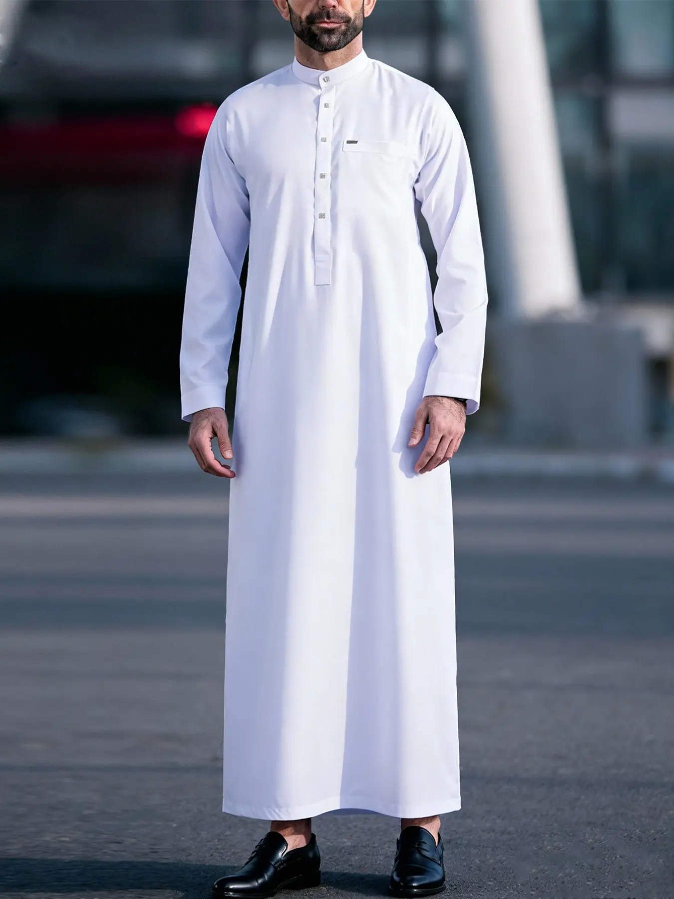 Arabic Islamic Muslim Traditional Clothing For Muslim, Ramadan Eid Festival Wear, Classic Business Style Men's Collar Robe, Authentic Saudi Collared Style Thobe, Gift Idea
