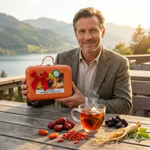 [Flosage]Organic Ginseng Six Treasures Tea&Liver andKidney Support Herbal Tea - Hand-picked Herb Tea with 6Organic Herbs & Edible Corn Fibers,Perfect Best Gift for Men and Women, Father’s Day & Christmas (Packed in an iron box)