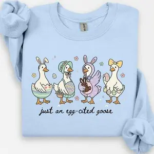 Gildan Just An Egg-cited Goose Easter Sweatshirt, Coquette Easter Eggs Sweater, Silly Goose Spring Top, Trendy Easter Gift for Women