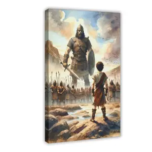 David And Goliath Painting Watercolor Textured Poster Print Scripture Verse Wall Art Home Decor Biblical Gifts King David Original Painting