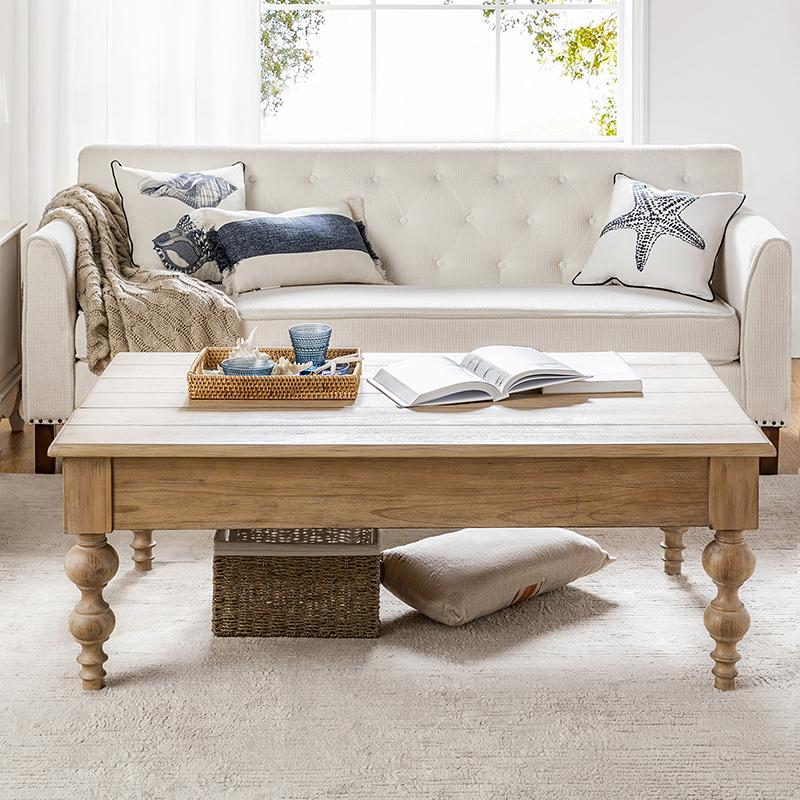 Hulala Cynthia Lift Top 4 Legs Coffee Table with Storage, traditional and farmhouse, traditional, rustic and distressed finish, elegant spindle legs, pop-up mechanism, Solid Rubber Wood Legs, ample storage space, Coastal, French Country and Lodge Style