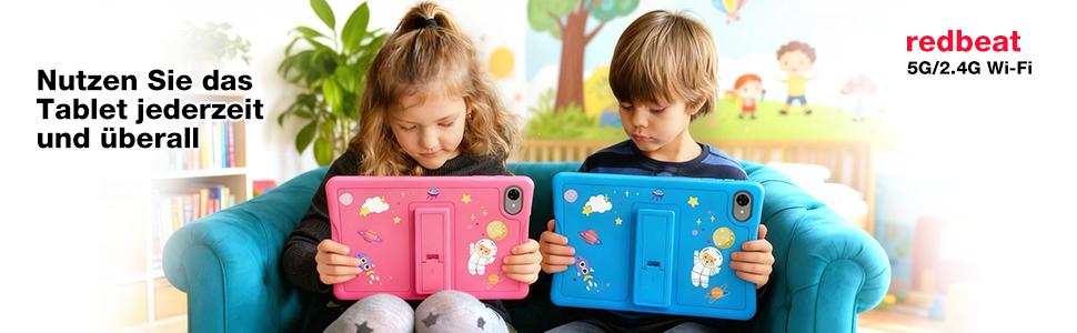 Redbeat B2 tablet for kids, 10.1-inch Android 15 (4+12ext)GB + 64GB, 5G, WIFI, parental controls, protective case, dual cameras, child protection, eye protection, eco-friendly materials, Christmas gift.