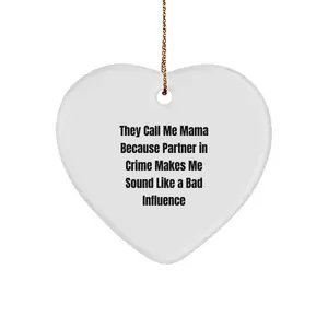 Mama's Partner in Crime Heart Ornament, Funny Quote Gifts from Family to Mama, Christmas Unique Gifts
