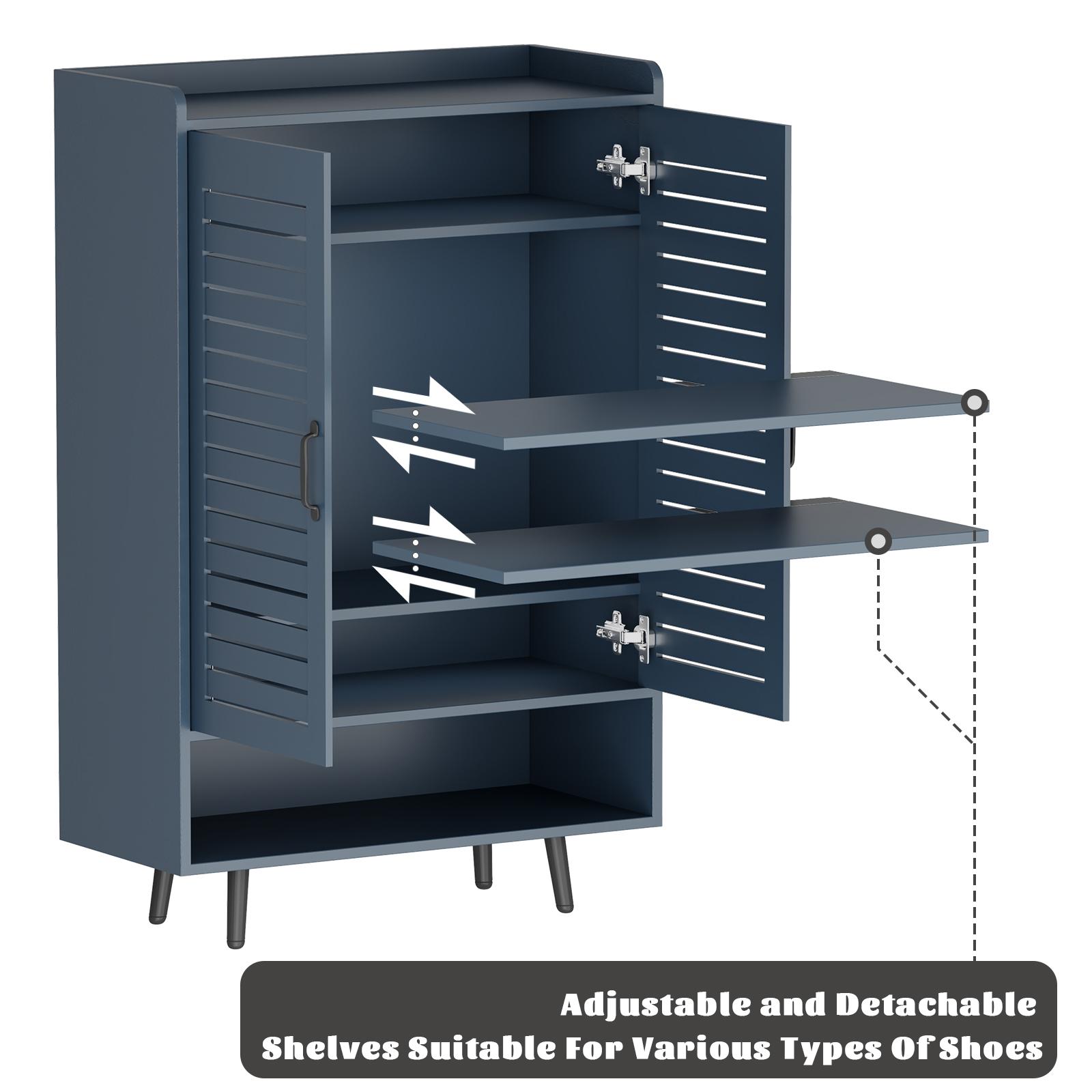 【HolidayHaul】Shoe Cabinet with Doors, 6-Tier Shoe Storage Cabinet with Adjustable Shelves, Wooden 50'' Tall Shoes Rack Organizer Cabinet for Entryway, Front Door, Hallway Closet, Living Room - Blue