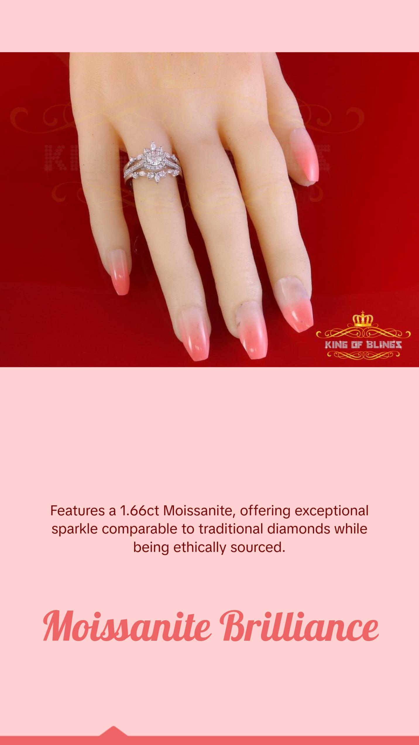 King Of Blings Solitaire Enhancer Guard Wrap Ring Insert 1.66ct Moissanite 925 White Silver