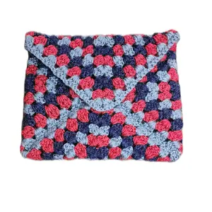 Handcrafted Crocheted Pouch in Vibrant Red and Blue Colors Perfect for Everyday Use