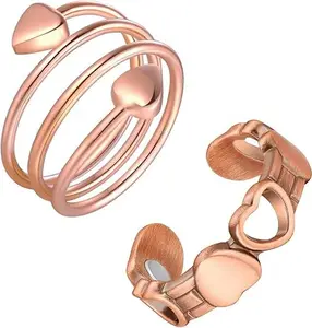 2PCS Copper Rings for Women,99.99% Pure Copper Magnetic Thumb Ring with Magnet,Lymphatic Jewelry Gifts for Womens