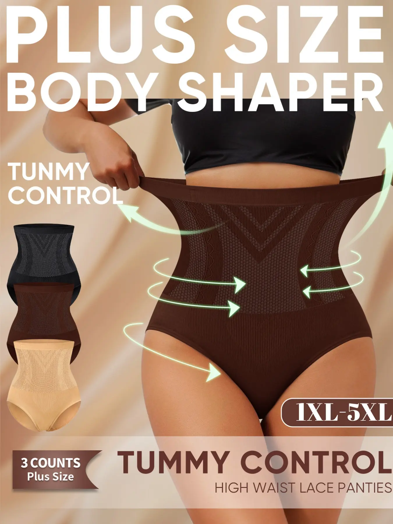 3-Pack Morelect High-Waisted Tummy Control Body Shapewear Panties, Tummy Control Shapers, Seamless Triangle Underwear for Women, Soft Fit, Smooth, Sizes 1xl-5xl, All Seasons Casual Style Clothes, Body Shapewear Bottoms