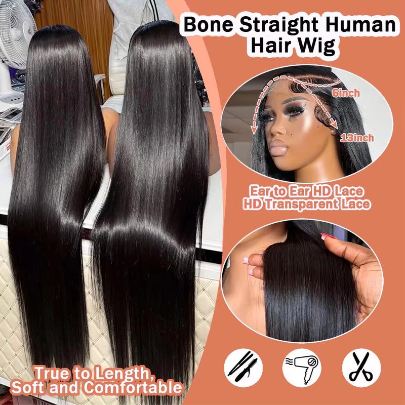 Bling Hair 180 Density 13x6 13x4 HD Transparent Straight Lace Frontal Wigs Human Hair 32 34 Inch 360 Full Lace Front Wig PrePlucked For Women