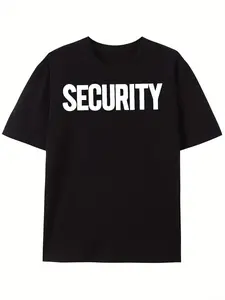 Men'S Security Graphic Crew Neck T-Shirt - Bold White SECURITY Print on Black, Glossy Finish Soft Stretchy Fabric, All-Season Casual & Outdoor Wear, Machine Washable Regular Fit Short Sleeve Tee for Gym, Sports, Parties, Security Work - Comfortable