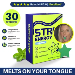 5TRIP Energy - Smart Caffeine, Zero Crash, 50 mg Natural Caffeine, 50mg L-Theanine, Vitamin B12, Vegan, Fast-Acting, Pocket-Sized, 30 Strips