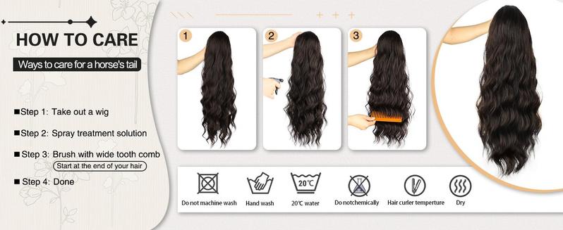 【Flash Sale】 Ponytail Extension 26 Inch Long Wavy Drawstring for Women in Dark Brown with Fluffy Hairpiece for Daily Use Synthetic Hair