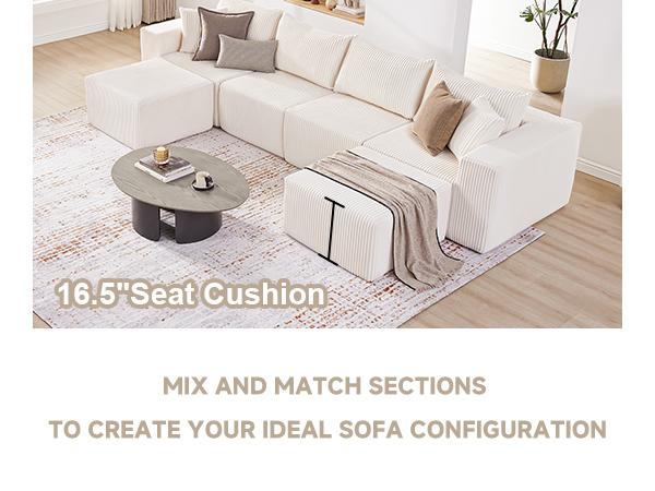 【3 packages】135.4" Cloud Couch Sectional, Modular Sofa with Deep Seat, Plush Corduroy L Shaped Boneless Couch, Convertible Sectional Couches for Living Room, 5Seat