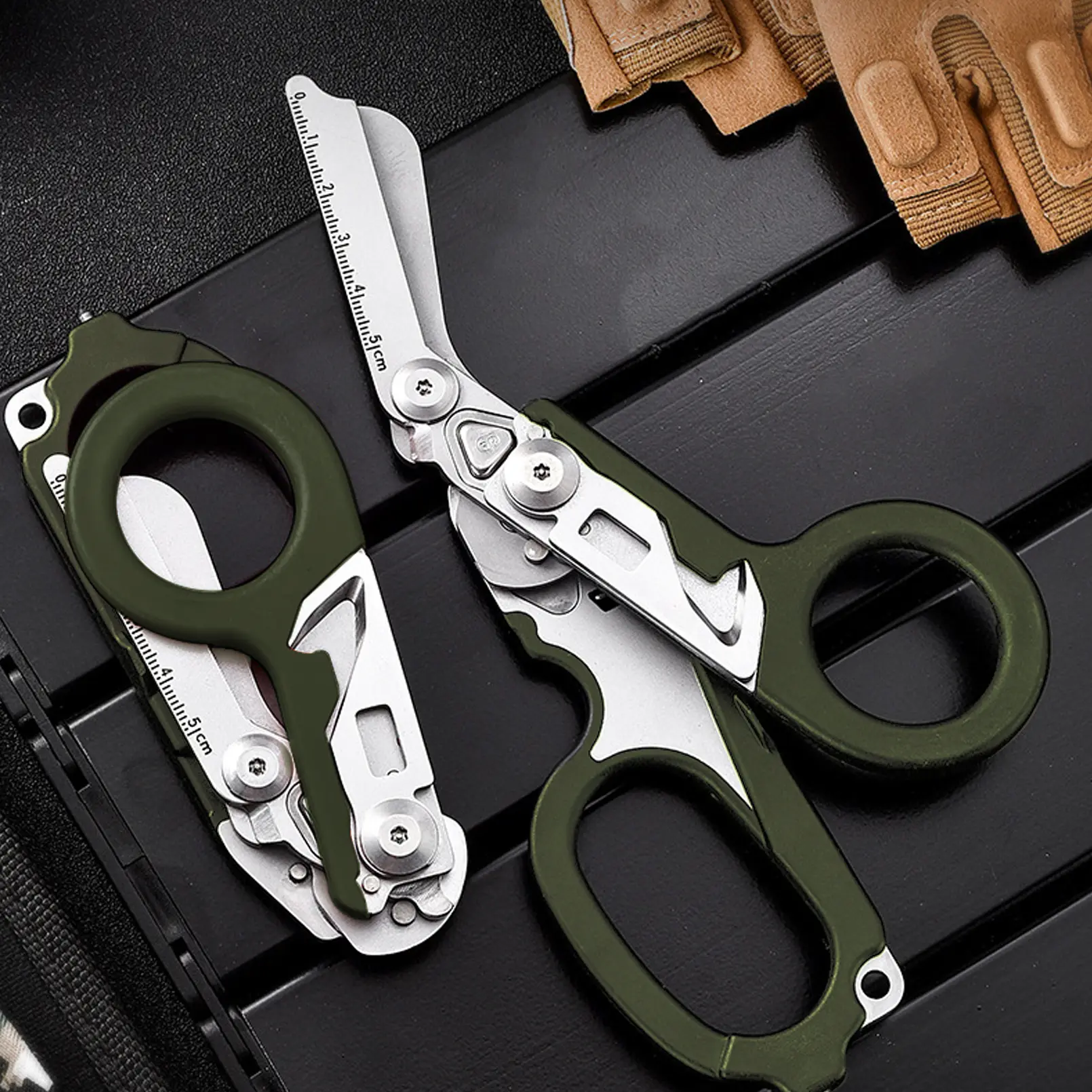 8in1 Outdoor Tactical Scissors, 2026 Upgraded EDC Multifunctional Folding Scissors, Medical Emergency Multipurpose Scissors for Outdoor Camping Hiking Home, Handy Tool, Army Green, SummerVibes