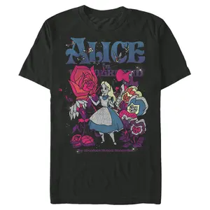 Men's Alice in Wonderland Distressed Floral Crew T-Shirt