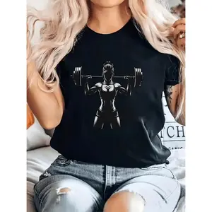 [Breathable Stretchy Tee] Breathable Stretchy Women's T-Shirt | Fitness Enthusiast Print | Soft Round Neck Short Sleeve Tee for Gym, Casual & Outdoor - All-Season Comfort