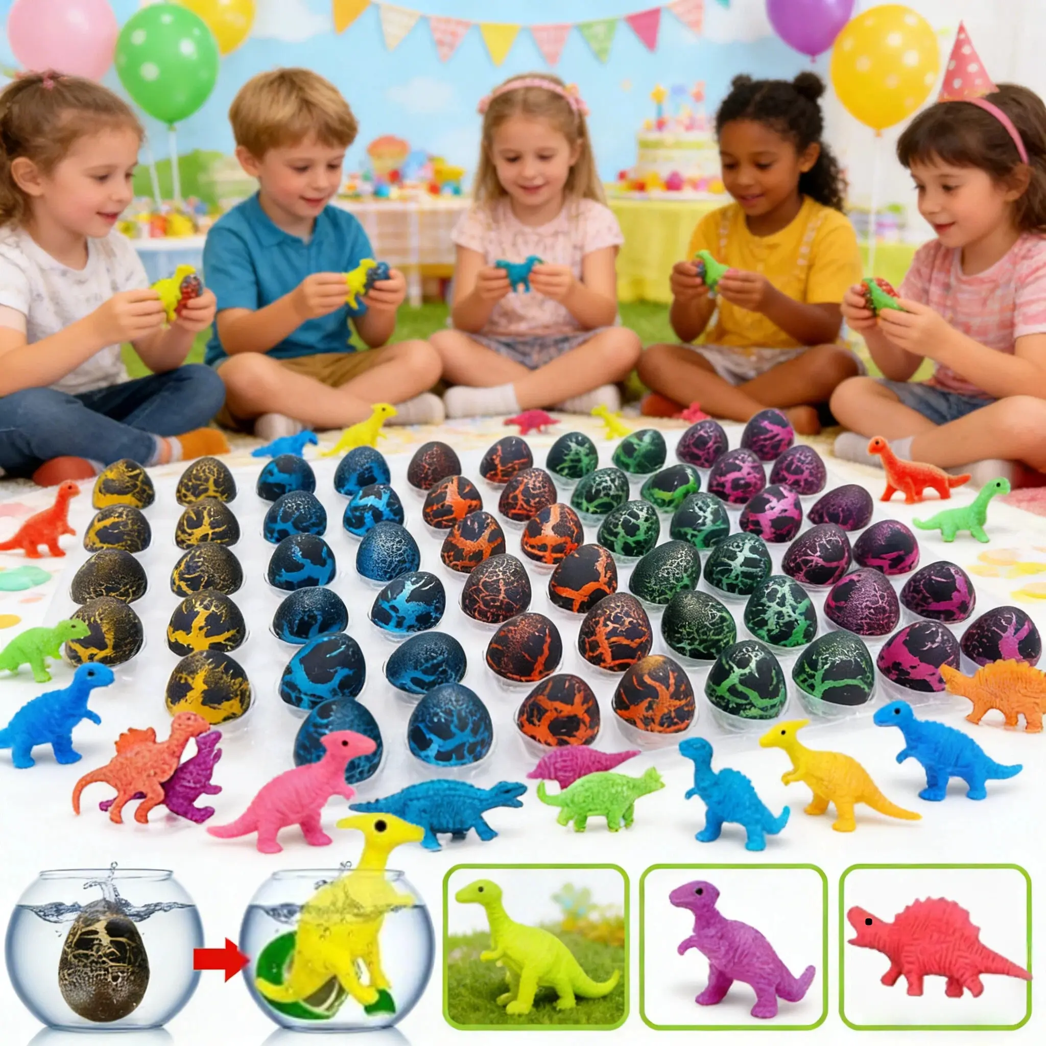 60PCS Grow-in-Water Small Hatching Dinosaur Eggs with Toys Inside - Easter Egg Fillers, Christmas Stocking Stuffers, Eid Gifts, Candy Alternative for Dinosaur Birthday Party Favors (Builds Patience)