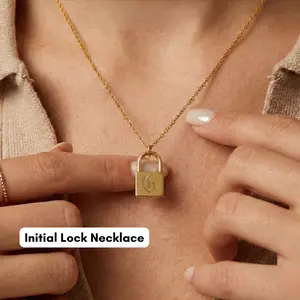 Initial Lock Necklace – Initial Engraved Pendant for Couples, Romantic Gift for Anniversary or Long Distance, Meaningful Keepsake Jewelry