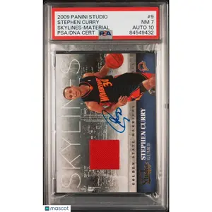 2009 Panini Studio Skylines Material #9 Stephen Curry Signed PSA NM 7 AUTO 10 PS