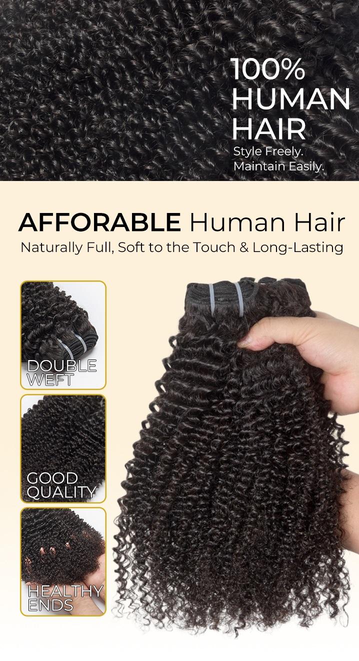 [Wequeen] 4C-Friendly Kinky Curly Human Hair Bundles with Free Perm Rods Soft Budget Friendly 100% Human Hair Natural Black Color