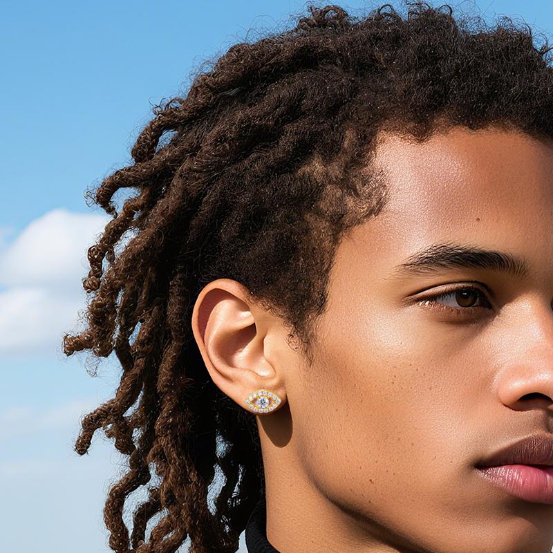 【#E580】Eye-shaped earrings UCCIYO Synthetic Moissanite Earrings For Women 925 Sterling Silver Stud Earring Men Hip Hop Jewelry Couple Gift Halloween