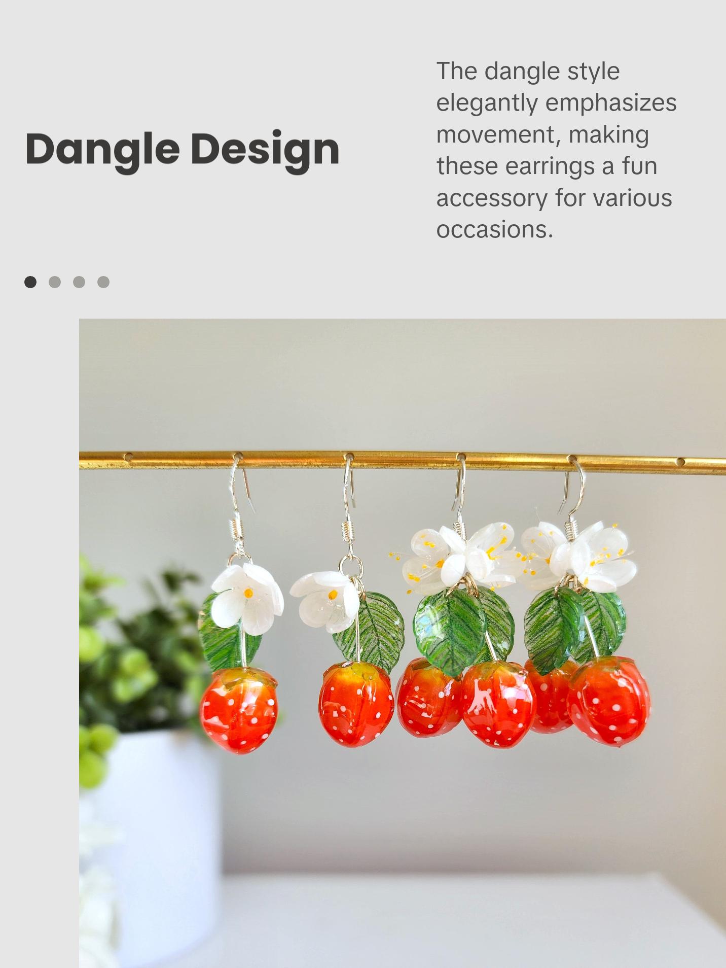 Strawberry Flower Resin Fruit Earrings