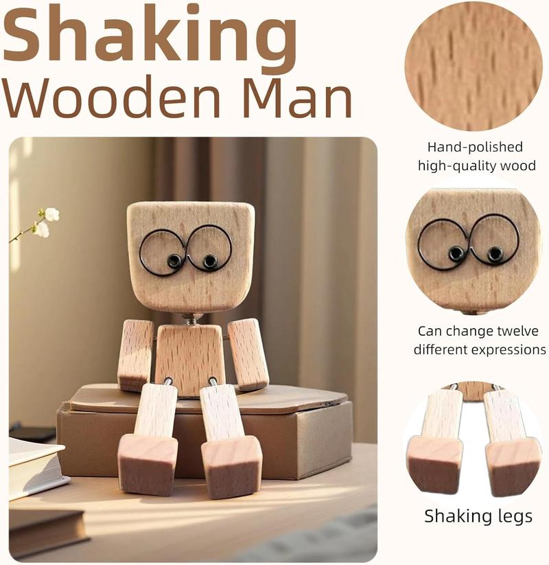 MUNBYN  Shaking Feet Wooden Doll - Shaking Wooden Man Figurine for Car Dashboard Decorations, with 12PCS Magnetic Expressions, Funny Bobblehead Desk Decor for Office Home, Creative Gift Idea