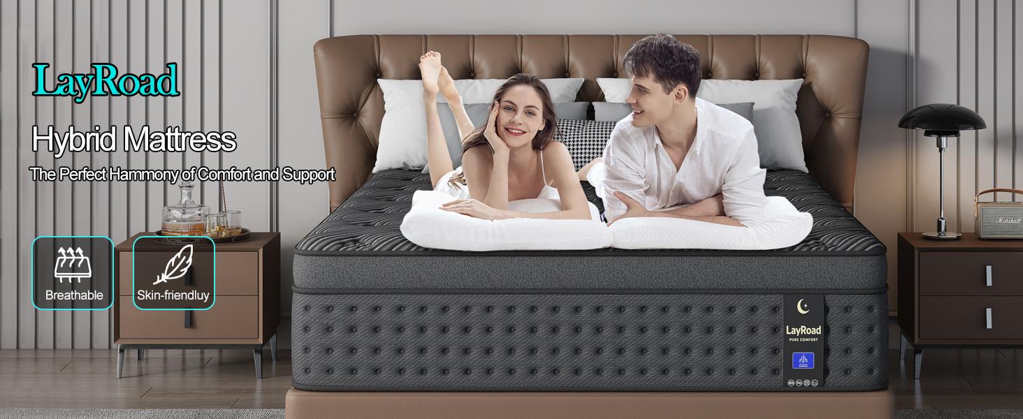 LayRoad 12/14 Inch Twin Full Queen King , Hybrid Memory Foam Mattress in a Box | Pocket Spring + Zoned Support | Soft and Comfortable, Pressure Relief, Medium Firmness, CertiPUR-US Certified(mattresses | queen size mattress | full size mattress)