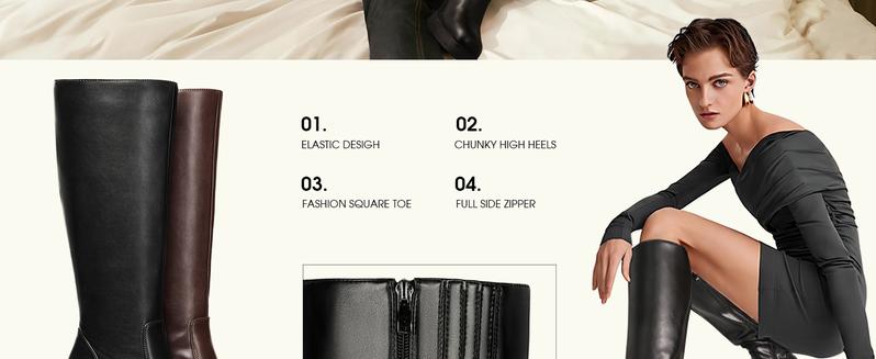 Black Knee High Boots for Women Platform Tall Boots Square Toe Chunky Block Heeled Gogo Boots Comfortable & Stylish Flatform Walking Shoes