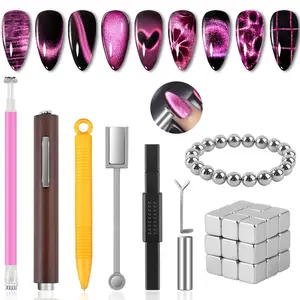 Cat Eye Nail Magnet Set 54PCS for Gel Polish 3 IN 1 Magnets Sticks Nail Art Accessories with 20 Ball 27 Square Magnets for Unique Effects Dazzling 3D Patterns