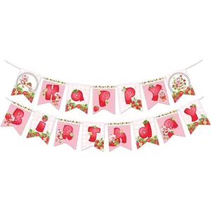 Officially Licensed Strawberry Shortcake Banner - (1) Happy Birthday Banner - World of Strawberry Shortcake Decorations - Birthday Party Supplies Accessories