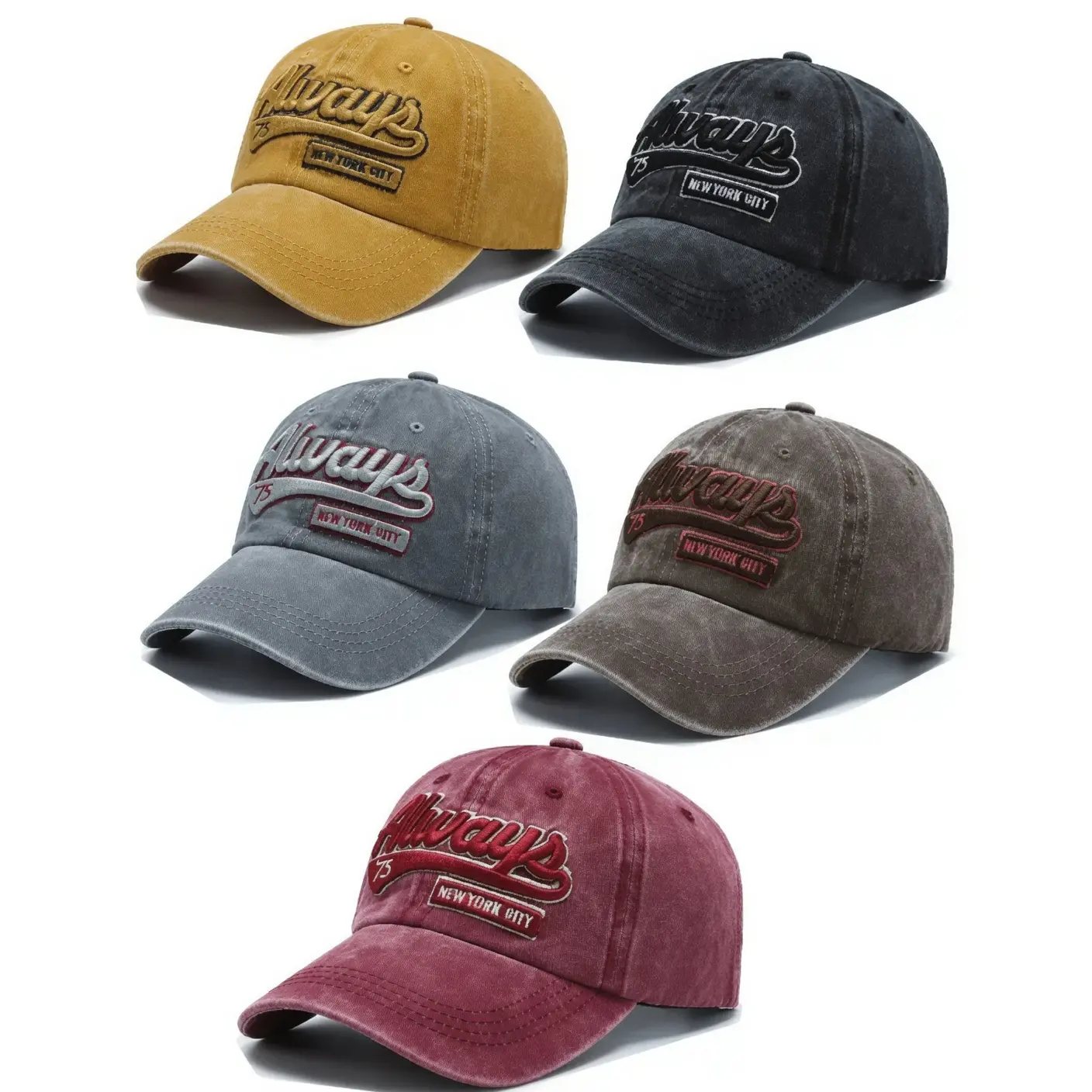 Unisex 5-Pack Cotton Blend Baseball Hats with "Always" Logo, Adjustable Strap, Breathable Lightweight Sun Protection for Outdoor Sports, Daily Casual Outdoor Wear