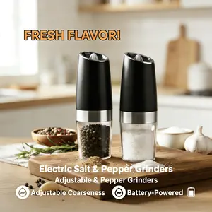 LED Light Automatic Salt & Pepper Grinder | Battery-Powered, Adjustable Coarseness, One-Hand Use | Large Capacity for Home Kitchen & BBQ