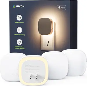 Plug In LED Night Light with Motion Sensor and Dusk to Dawn Sensor, Dimmable Warm White Nightlight with Adjustable Brightness for Bedroom Bathroom Stairs Hallway Kitchen Indoor Lighting 4 Pack