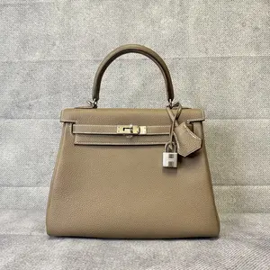 Pre-owned HERMÈS leather Shoulder Bags Kelly 25 Grey Swift Etoupe (lb122225a5)
