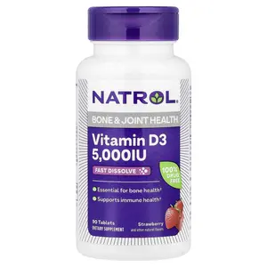 Natrol Vitamin D3, Strawberry, 5,000 IU, 90 Tablets