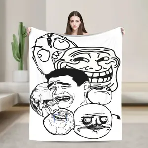 Trollface Meme Rage Comic Funny Troll Joke Internet Blanket Travel Office Plush Throw Blanket Flannel Bedspread Sofa Bed Cover