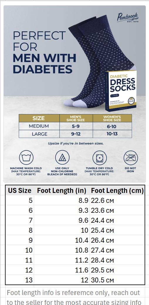 Pembrook Stylish Odor Free Socks for Men - 4 Pairs Diabetic Dress & Casual Use
