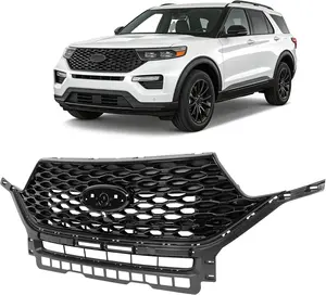 Front Grill Compatible with 2020-2024 Ford Explorer Replacement for LB5Z8200GC FO1200659 Front Bumper Painted Grille Gloss Black Plastic(ABS)
