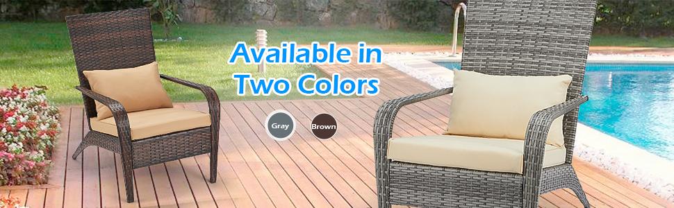 AECOJOY Patio Adirondack Wicker Chair with Cushion and Pillow, High Back Rattan Design, Suitable for Outdoor Use, for Gardens, Backyards, Porches,