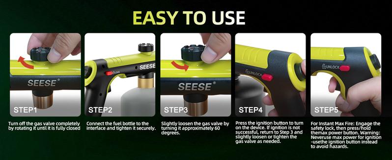 SEESE Powerful Propane Torch(Propane Tank Not Included),Outdoor Cooking Spray Gun Adjustable Flame, One-button Start Maximum Heat,Campfire Starter,Weeding, Snow Removal ,Excellent Gift and New Year with Mens