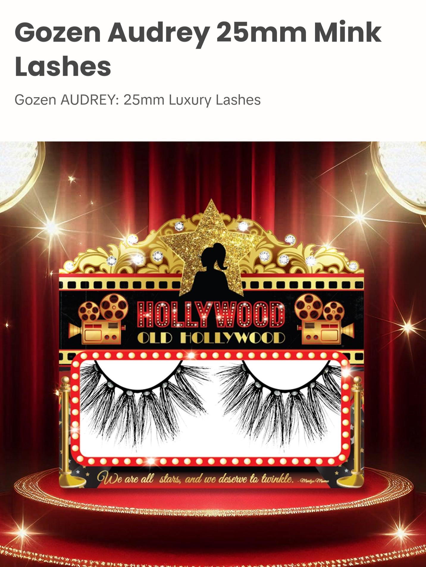 Gozen AUDREY by Hollywoodlash – 25mm Real Mink Fur False Eyelashes | Elegant, Reusable Lashes Up to 20x | Dramatic Eye Look | Flexible Band